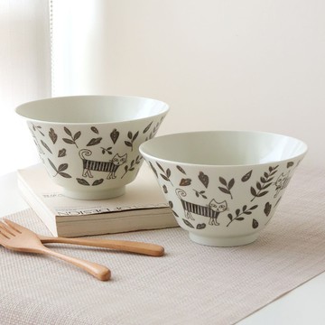 Just Home日本製手繪感貓咪陶瓷6.5吋麵碗2件組