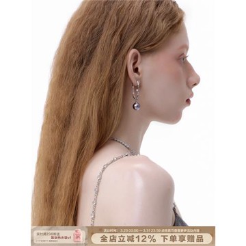 SUMIYAKI 鑲鉆回形針正圓黑珍珠耳環耳墜耳釘