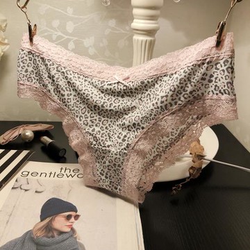 日系少女豹紋內褲舒適冰絲蕾絲邊性感誘惑火辣低腰三角底褲牛奶絲