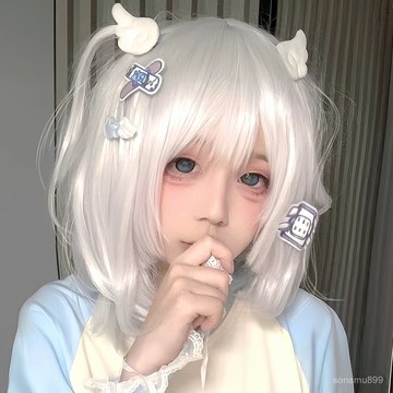 髮飾館🥇日係甜妹假頭髮女孩純白髮短直髮蘿莉空氣劉海lolita波波頭全頭套自然 逼真 造型裝扮 修飾臉型 新款 增加髮量