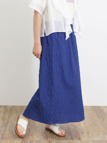 格子壓紋鬆緊腰後開岔長裙(FL46L0L0280) - Samansa Mos2