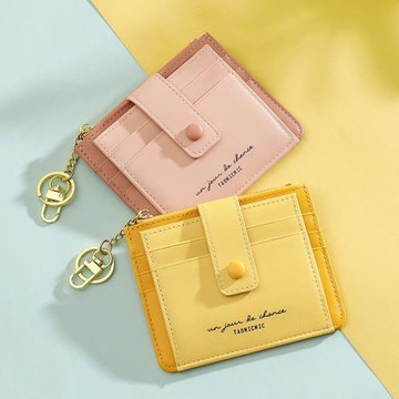 超薄多卡位兩折搭扣卡包韓版ins0小清新拼色公車卡飯卡卡夾零錢包