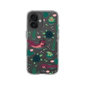 iPhone 16 Clear Case（相機按鈕） 透明 - RHINOSHIELD X Taipei Zoo - 臺灣水域插畫（水獺、龜、蛙）