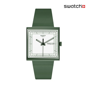 Swatch GREEN 方形手錶/男錶/女錶/瑞士製造 SO34G700 (33mm)【官方旗艦店】