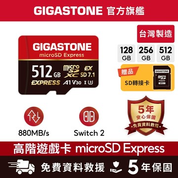【GIGASTONE】Express 高階遊戲記憶卡 512G/256G/128GB｜Switch2/台灣製造/資料救援