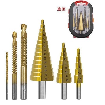【西成】高速鋼4241鍍鈦階梯鑽套裝三角柄鑽頭6pcs寶塔鑽木工拉槽鋸鑽組合免運
