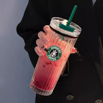 ⭐臺灣出貨⭐高顏值玻璃杯咖啡杯冰美式家用帶蓋帶吸管水杯大容量牛奶飲料杯子