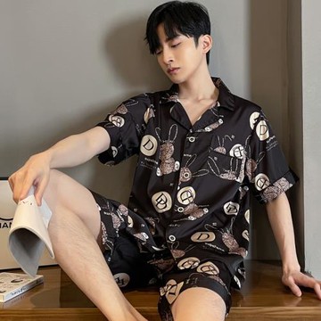 男士睡衣夏季薄款2022年冰絲短袖春秋款家居服仿真絲綢春夏天套裝