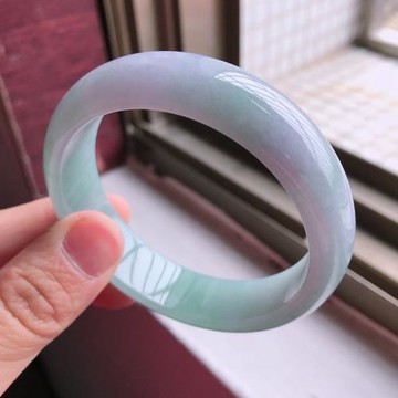 飄綠色花春彩紫羅蘭底手環手鐲子天然翡翠A貨55圈口正品好種水潤