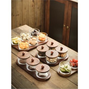 客廳茶几玻璃果盤(圓形帶蓋兩格)