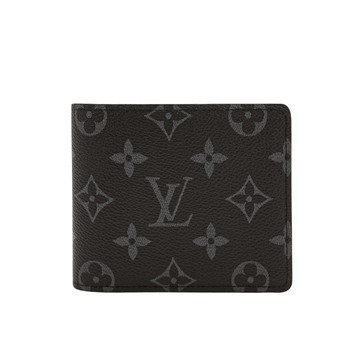 Louis Vuitton Multiple 帆布交叉六卡對開短夾(M61695-黑灰)