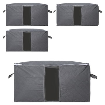 小麥購物 繽紛竹炭衣物棉被收納袋 L2353  灰色  4個  60 x 40 x 35cm