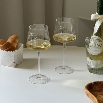 韓式小狗舉杯高腳杯 家用酒保紅酒杯 酒吧餐廳印花葡萄酒杯印圖案