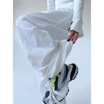 美式早秋新款爵士舞蹈工裝褲女白色寬松直筒抽繩休閑闊腿運動長褲