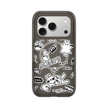 iPhone 18 Pro AirX 本質黑 - 懶散兔與啾先生 Lazy Rabbit and Mr.Chu - 黑白塗鴉