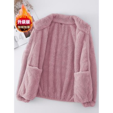法蘭絨外套女秋冬季長袖2025新款雙面珊瑚絨加厚保暖手抓搖粒絨衣