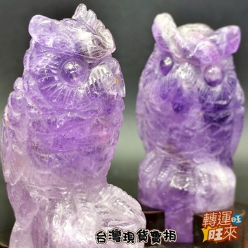 【台灣現貨】天然 智慧 紫 水晶 貓頭鷹 日本 福鳥 開智慧 礦石 擺件 轉運 開運 招財 避邪 去煞 添好運 靈招