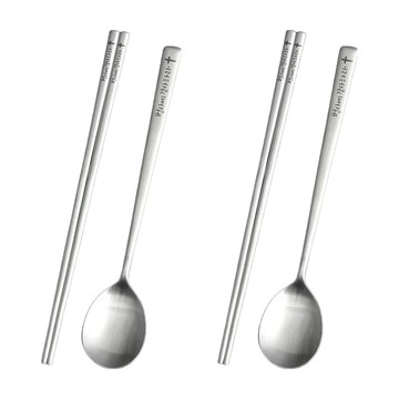 inspoon 雙人話語餐具組  湯匙 + 筷子  銀色 凡事心懷感恩  1組