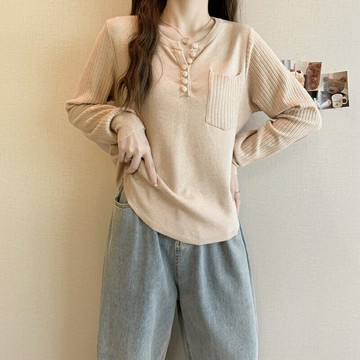 現貨+預購 針織衫長袖毛衣-韓版遮肚肚領顯大尺碼女上衣2色74is28【獨家進口】【米蘭精品】