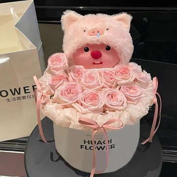 臺灣出貨 卡通玩偶花束 公仔玩偶花束 海貍loopy抱抱永生花束玩偶可愛生日禮物送女友女生干花 送女友禮物 永生花束