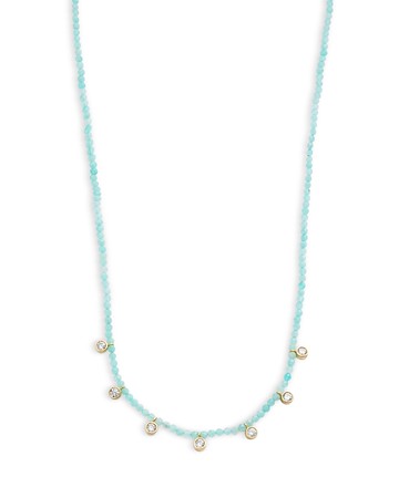 Argento Vivo Cubic Zirconia Bezel Charm Amazonite Beaded Statement Necklace in 18K Gold Plated Sterling Silver, 16-18