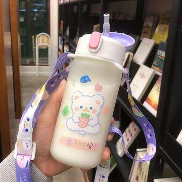 水杯簡約清新森系帶吸管式玻璃杯韓版便攜少女心學生兒童杯子可愛