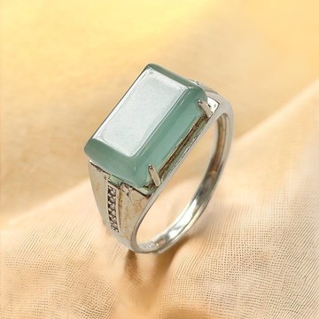 藍水翡翠無事牌925純銀戒指 | 天然玉翡翠A貨 | 送禮