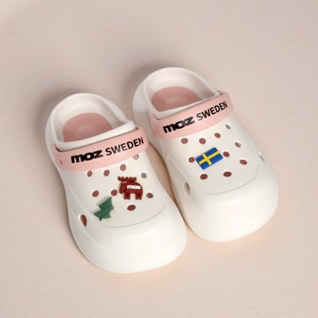 moz 瑞典 駝鹿 小饅頭 厚底增高 輕量兩穿 防水 洞洞鞋 涼拖鞋 (白/粉)