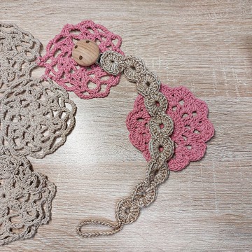 奶棕色圈圈奶嘴鏈-木質奶嘴夾-27cm