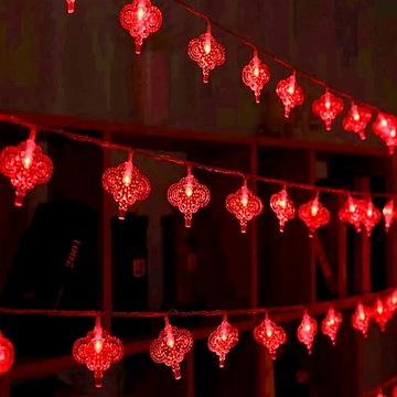 半島良品 節慶佈置燈串 電池 1.5m 2個  中國結 紅色  1組