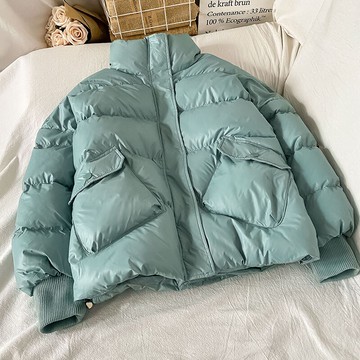 綠色羽絨棉服女新款冬季面包服棉襖短款小個子冬裝搭配棉衣