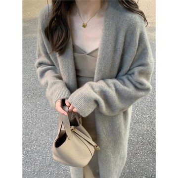 GD DUCK 溫柔風針織開衫女過膝中長款慵懶寬松軟糯小香風毛衣外套