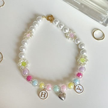 寵物手工珍珠項鏈貓咪狗狗名字定制項圈可愛飾品吊牌小型犬圍脖