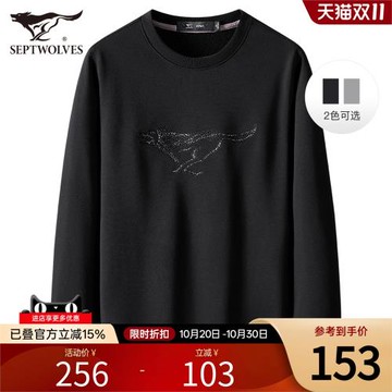 七匹狼男士衛衣秋季新款圓領套頭繡花上衣長袖t恤休閑男裝潮
