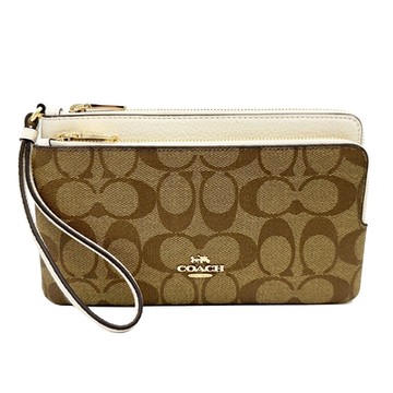 COACH 新款C LOGO雙層大手拿包/零錢包(大款-米白)