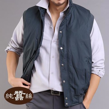 【岱妮蠶絲】HT1357C都會風舖蠶絲背心外套-灰藍(HMK3FC57)