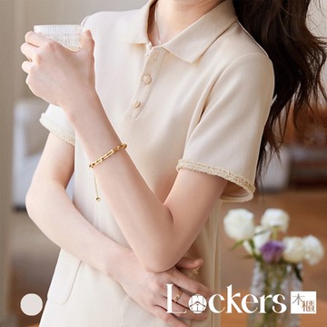 【Lockers 木櫃】新韓版顯瘦小香風POLO領口袋洋裝 L113082803