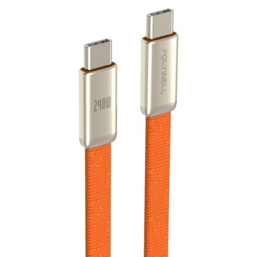 POLYWELL 寶利威爾 Type-C鋅合金快充扁線 240W PW15-W45-A493  橘色  1個  1m