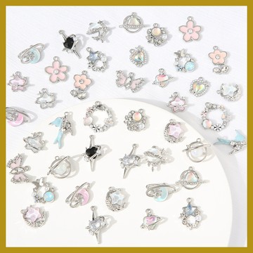 閤金鑲鑽銀飾愛心花環月亮吊墜 DIY手鏈項鏈配件 掛件 帶孔吊墜 飾品掛飾