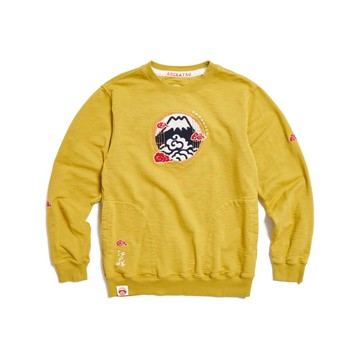 江戶勝 日系 男裝 富士窗景厚長袖T恤(灰綠色) #上衣