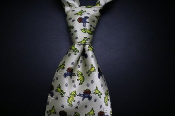 淺色系列青蛙印花真絲領帶/復古圖騰necktie