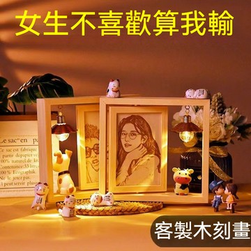 【兩張圖雙面客製送禮盒】💗微雕木刻畫 旋轉畫框創意雙面客製 木刻畫照片客製燈光畫  畢業禮物 520情人節七夕生日禮物