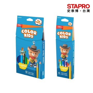 得力Deli COLOR KIDS大三角色鉛筆/EC00600/12色/6色｜史泰博