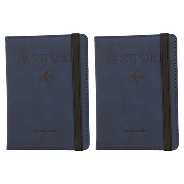 城市漫遊 壓紋皮革護照夾 1組 深藍色 旅行證件收納好幫手