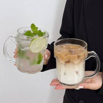 🔥優選好物🔥大容量玻璃水果茶杯 帶把莫吉托杯 夏季果汁冷飲杯 家用飲料喝水杯子 玻璃水杯 啤酒杯