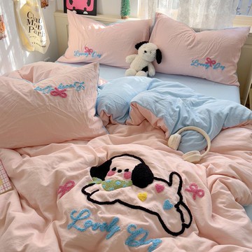 精選好物✨ 小清新少女被套組 四季通用 單人/雙人/加大雙人床包  甜蜜可愛毛巾繡水洗棉床包組  超柔軟舒柔棉床包四件組