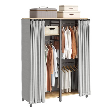 【慢慢家居】1.4米全包覆-現代簡約雙開簾衣櫃衣櫥 (W140xD50xH200cm 衣帽架 掛衣架 吊衣架 衣櫥)