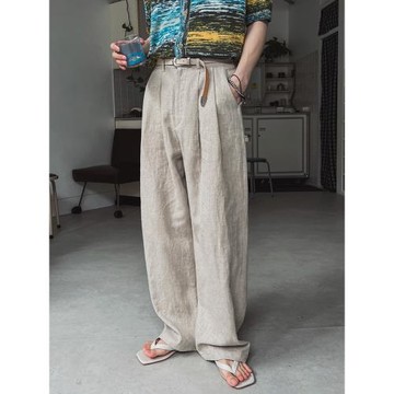 MRCYC亞麻直筒休閑褲男士夏季寬松闊腿褲韓系通勤垂墜感拖地長褲