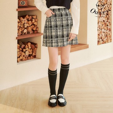OUWEY歐薇 黑白格紋小香風A字裙(黑；S-L)