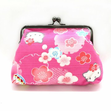 asdfkitty*日本製 KITTY梅花和風雙珠扣零錢包-粉紅色-超大尺寸-化妝包/收納包/置物包-正版商品